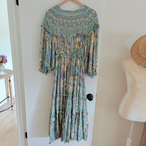 Spell & the Gypsy Free People Amethyst Maxi Boho Gown Turquoise Boho Dress XS - Picture 9 of 16